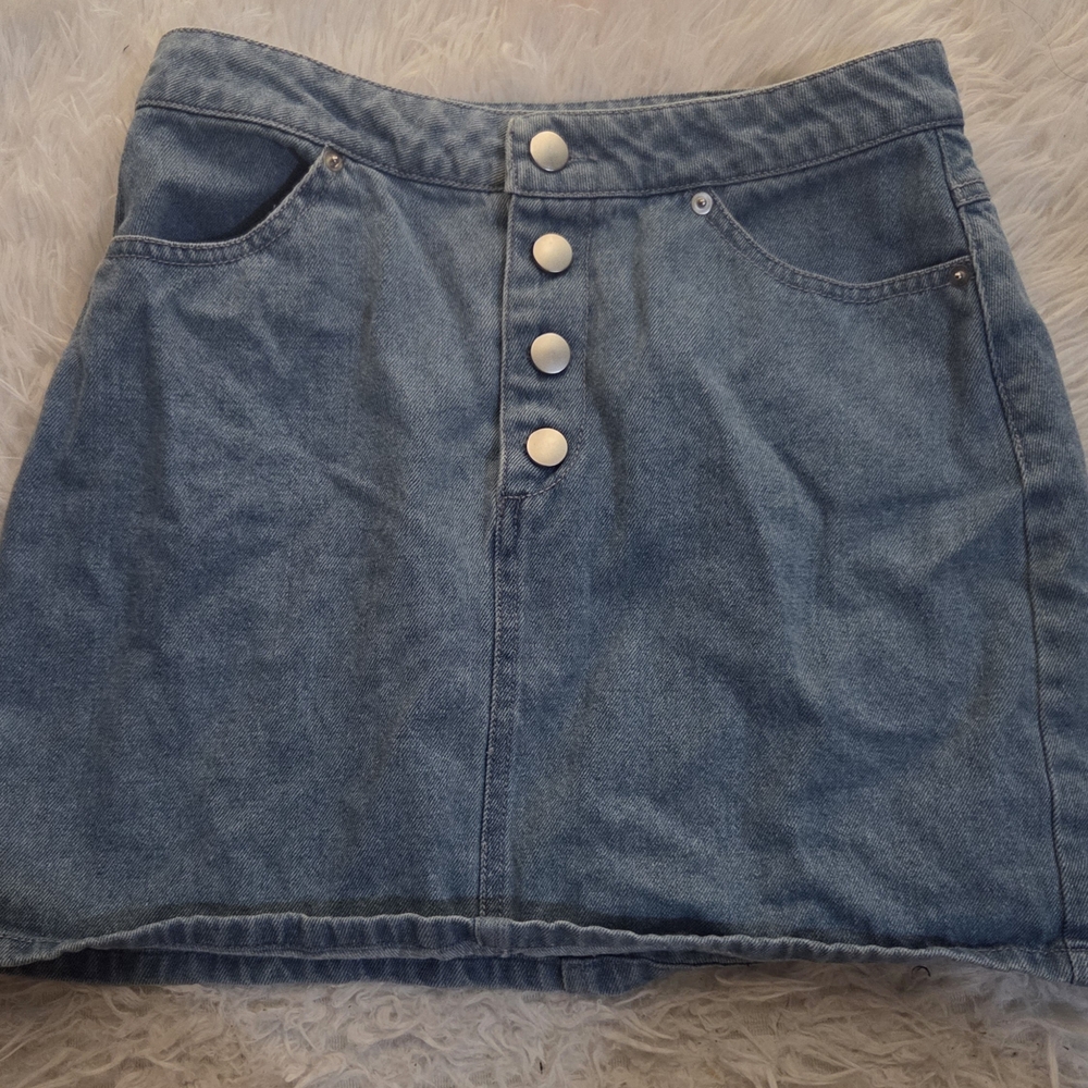 Denim Button-Front Mini Skirt